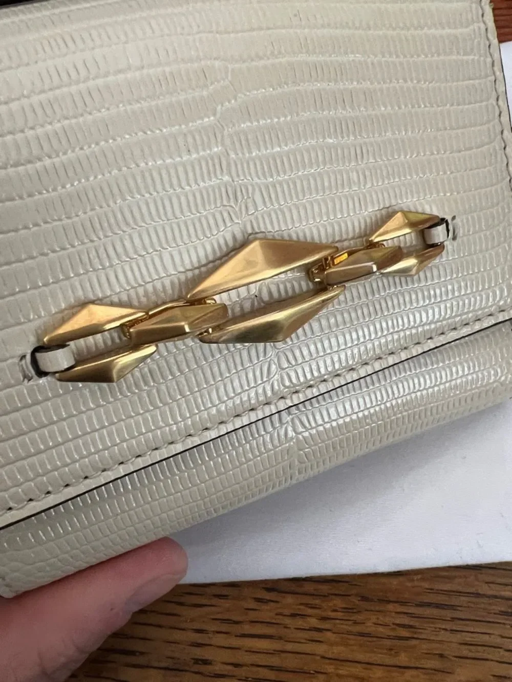 Jimmy Choo Miranda Croc Embossed Leather Women's Wallet Bamboo Color w/ dustbag